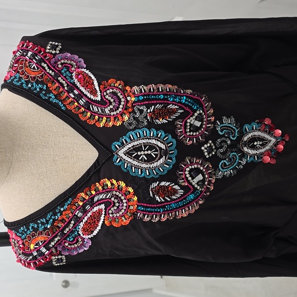 Boho Embellished Sheer Black Tunic Top – Vibrant Embroidery & Rhinestone Detail - Picture 8 of 8